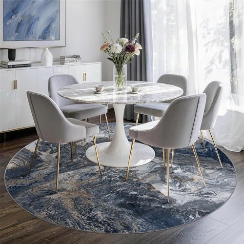 Large Blue Round Rug 6ft: Modern Abstract Round Area Rugs - Image 3