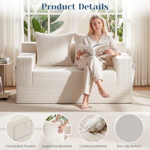 Convertible Sofa Bed, Small Boneless Couch & Boneless Loveseat, Pull Out Couch - Image 6