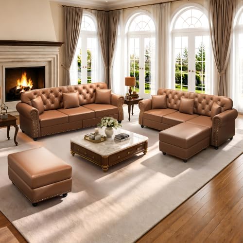 2-Piece Faux Leather Chesterfield Sofa Set - Image 2