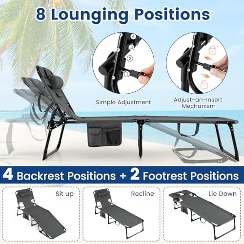 COSTWAY Tanning Chair with Face Hole, Folding Beach Lounge Chair - Image 6