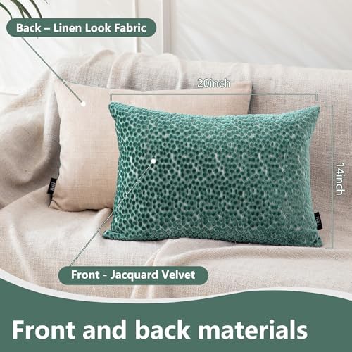 FIFU Lumbar Pillow Covers 14x20 Inch Set of 2, Jacquard Velvet, Teal Green - Image 3