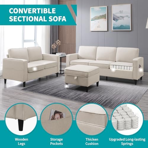 BALUS 78" Living Room Sofa Set, 3 Seater Sofa - Image 3