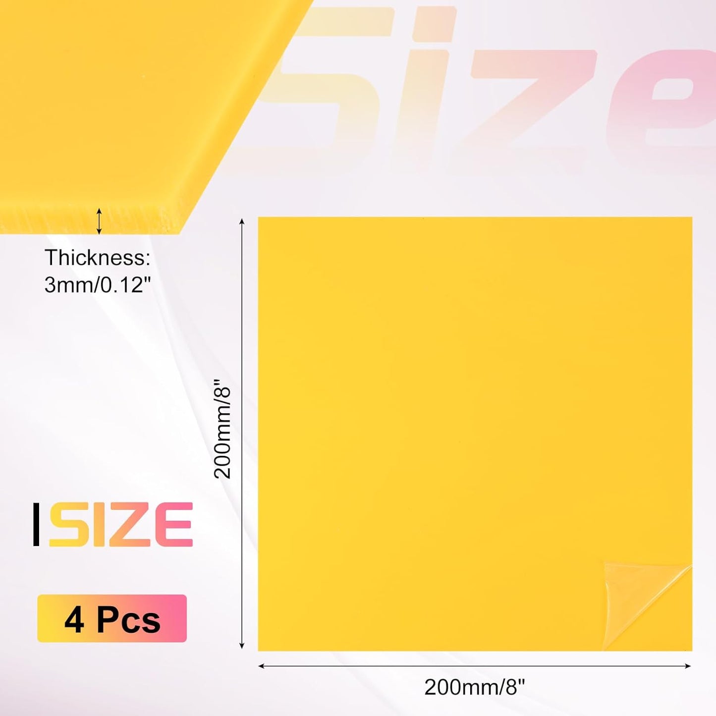 uxcell 4Pcs Acrylic Sheets 8x8 Inch Acrylic Panel 1/8 Inch-3mm Plastic Board for Picture Frames Sign Holders DIY Display Projects Craft, Yellow