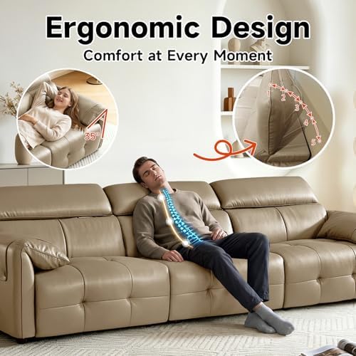 Modular Sectional Sofa 122", 3-Seater Genuine Leather Couch - Image 6