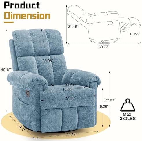 Korser Recliner Chair, Swivel Rocker Recliner Chair - Image 2