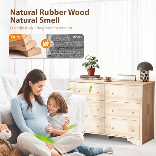 VINGLI 6 Drawer Dresser with Unfinished Solid Wood - Image 4