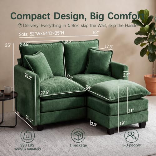 52" Loveseat Sofa, L-Shaped Cloud Love Seat Couches - Image 2