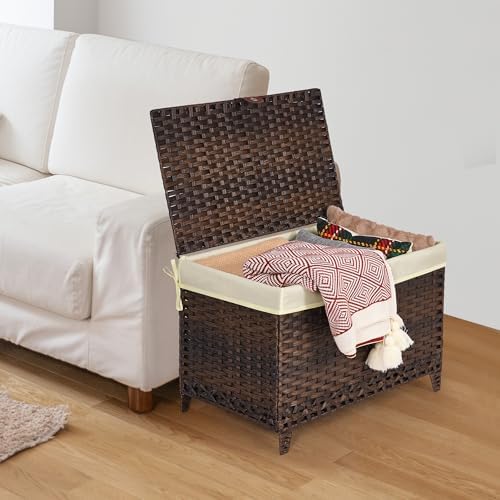 Wicker Storage Basket with Lid, 160L Shelf Basket with Removable Liner Bag - Image 5