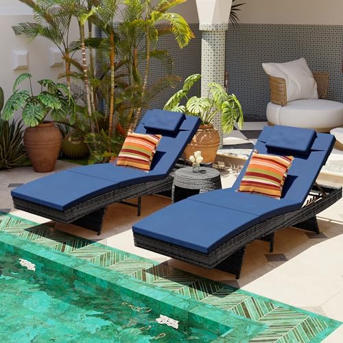 Sundale Outdoor Chaise Lounge Set of 2, Rattan Wicker Patio Lounge Chairs - Image 7