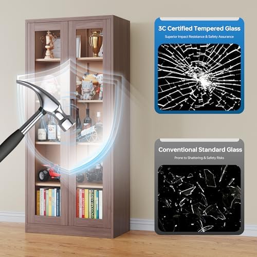 PEUKC Display Cabinet with Glass Doors, 71 Inches Metal Display Case with 4 - Image 5