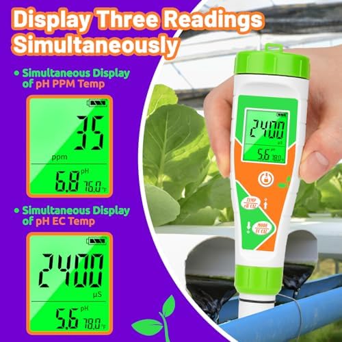 pH Meter for Water Hydroponics Nutrient 4 in 1 Digital EC pH TDS Temp Meter for - Image 3