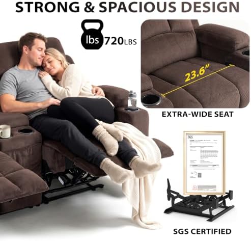 Reclining Loveseat Sofa with Adjustable Headrests, Oversized Recliner Couch - Image 6