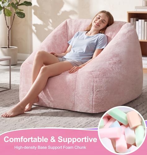 Hobestluk Bean Bag Chair Plush Cozy Chair Armrest Living Room Adult Pink - Image 5