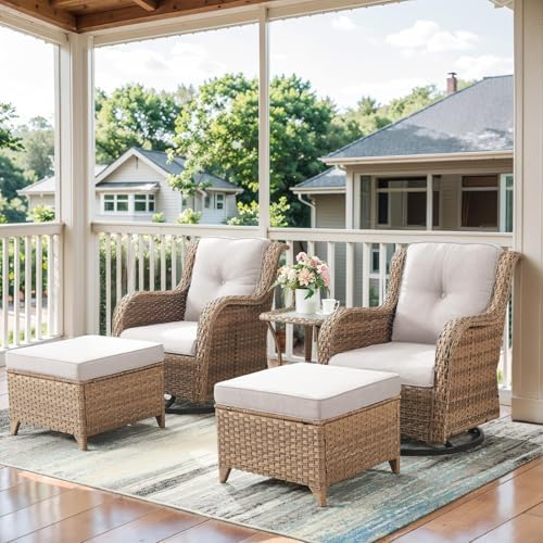 Belord 5 Piece Wicker Patio Furniture Set, Outdoor Swivel Rocker Chairs Set of 2 by Belord