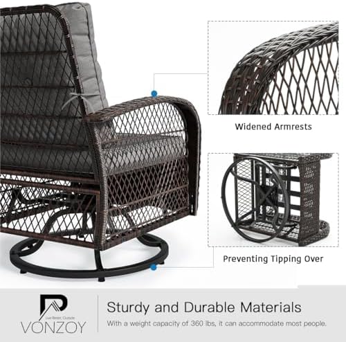 Patio Furniture Set 3 Pieces, Outdoor Swivel Glider Rocker Bistro Set - Image 4