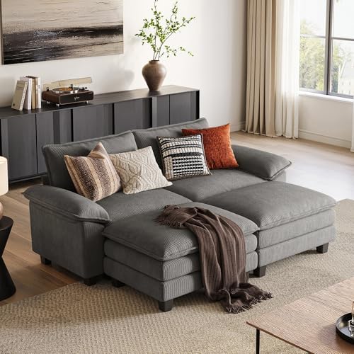 LINSY HOME 90'' Modular Sectional Sofa 2 Seat Couch Corduroy Cloud Couch by LINSYHOME