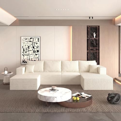 118" U-Shaped Modular Sectional Sofa, Soft Corduroy Cloud Couch - Image 6