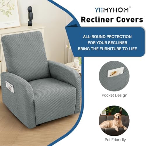 YEMYHOM 3 Pieces Stretch Recliner Slipcover Latest Jacquard Small Recliner - Image 3