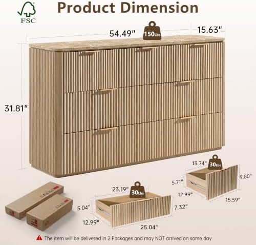 Fluted 7 Drawer Dresser for Bedroom - Image 2