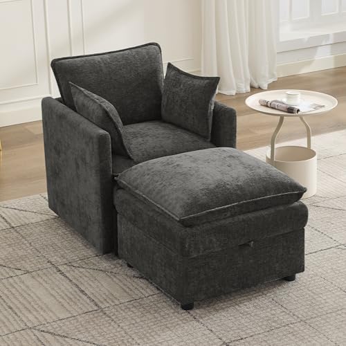 30" DARK GREY Chenille Storage Sofa Chair, Single Accent Chair by Abbrevi