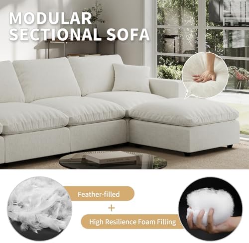Modern Sectional Linen Couch for Living Room L-Shape Sofas, 5 Seat Modular - Image 4