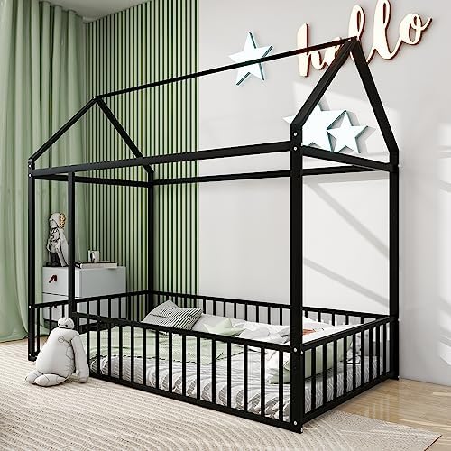 Flieks Twin Size Metal Bed House Bed Frame - Image 3
