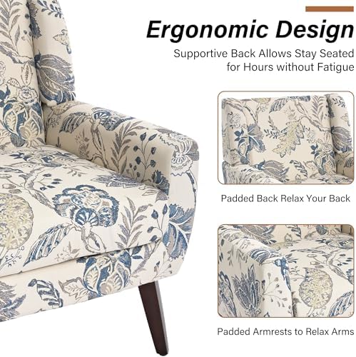 Accent Chairs Set of 2, Upholstered Armchair in Linen, Pattern Leaf - Image 5