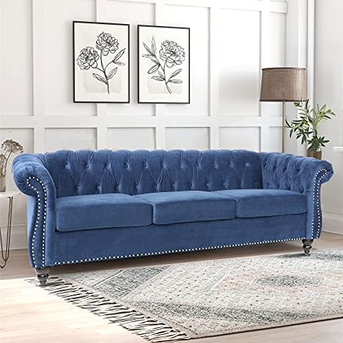 ORRD Chesterfield Sofa, Modern Velvet Tufted Couch 3 Seater - Image 4