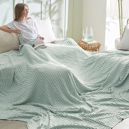 Bedsure Cooling Waffle Blanket for Hot Sleepers, Mint Green, Oversized King by BEDSURE
