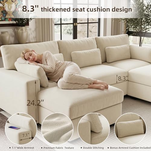 WorthFurni 113.4'' Modular Sectional Sofa, U Shaped Oversized Extra Deep Couches - Image 5