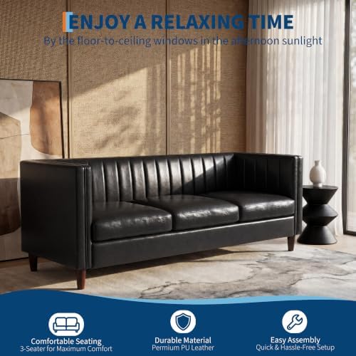 Garvee 81'' Black Faux Leather Couch - Image 6