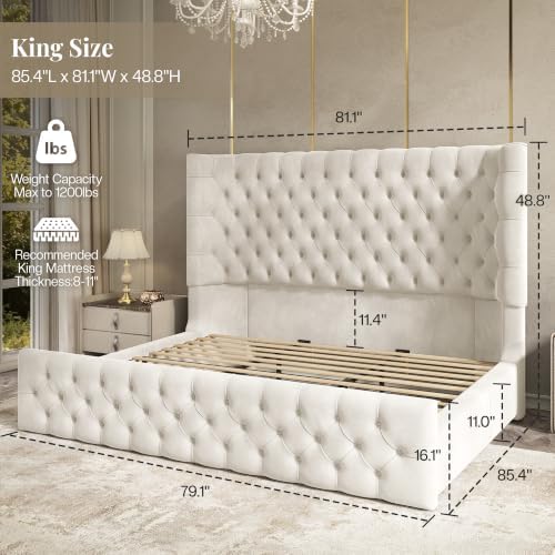 Jocisland King Size Bed Frame Upholstered Sleigh Headboard&Footboard - Image 2