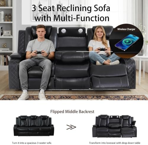 Power Recliner Sofa Set, Leather Reclining Couch Set - Image 4