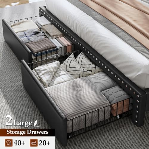 EnHomee Queen Bed Frame with 2 Drawers & 2-Tier Storage Headboard - Image 3