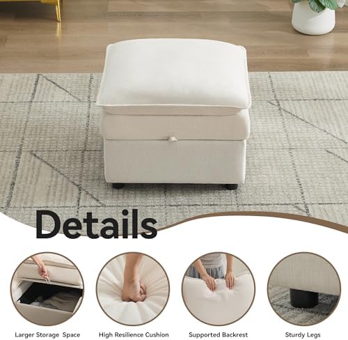 27" Large Square Ottoman with Storage, Modern Upholstered Footrest with - Image 5