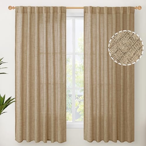 YoungsTex Burlap Linen Curtains 63 Inch Length by YoungsTex