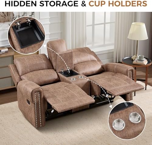 CANMOV 2 Pieces Faux Leather Manual Reclining Couch Furniture Set - Image 4