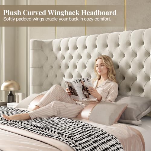 Jocisland King Size Bed Frame Upholstered Sleigh Headboard&Footboard - Image 4