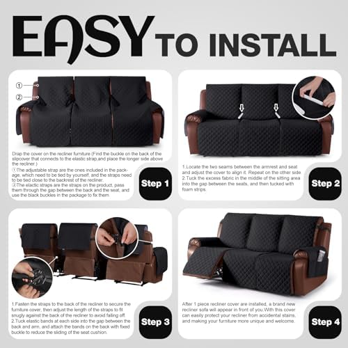 KinCam Waterproof Recliner Sofa Covers Washable, 3 Seater - Image 6