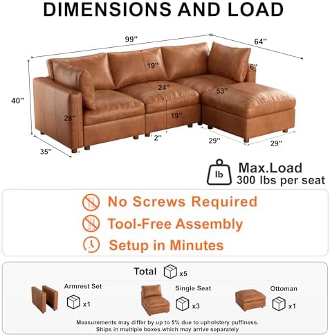 99'' Faux Leather Modular Sectional Sofa - Image 2