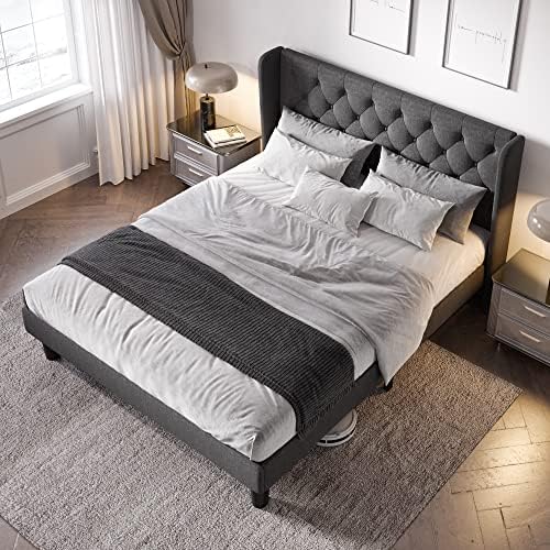Allewie Full Bed Frame with Button Tufted Wingback Headboard, Dark Grey - Image 3