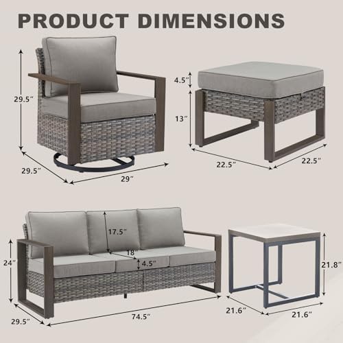 Grey Outdoor Wicker Patio Furniture Sets of 6 - Image 6