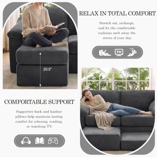 23.6" Boneless Sofa Ottoman, Modern Cloud Couch Ottoman, Upholstered Footrest - Image 5