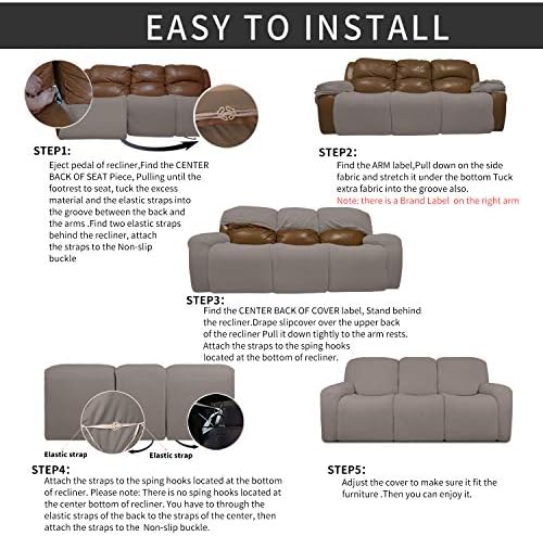 Easy-Going 8 Pieces Recliner Couch Stretch Sofa Slipcover Taupe - Image 4