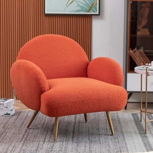 Orange Accent Sherpa Chair, Comfy Boucle Chair by AISALLUS