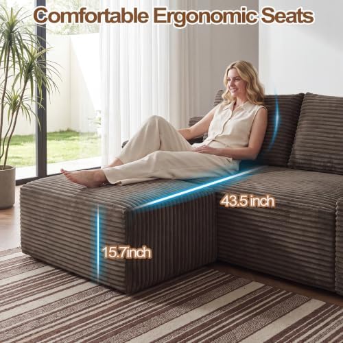 141" Oversized U Shaped Cloud Sectional Boneless Corduroy Sofa Couch Brown - Image 6