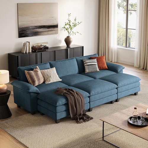LINSY HOME 123'' Modular Sectional Sofa 3 Seat Couch Corduroy Cloud Couch by LINSYHOME