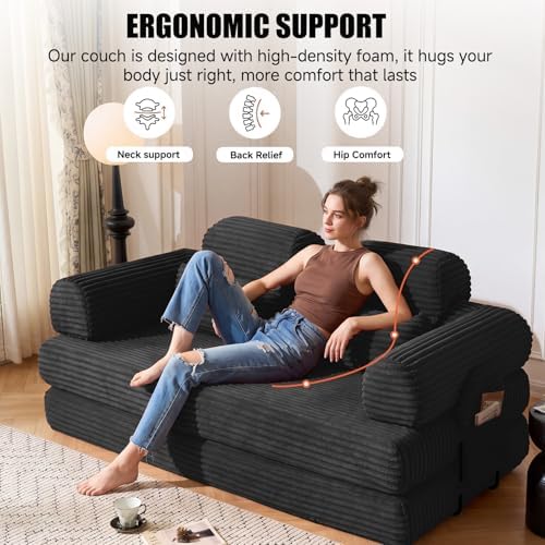 78.8" Futon Sofa Bed with High Back, Boneless Couches - Image 4