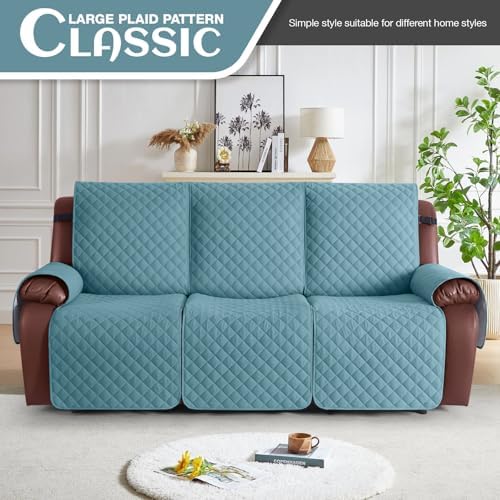 KinCam Waterproof Recliner Sofa Covers Washable, 3 Seater, Light Blue - Image 2