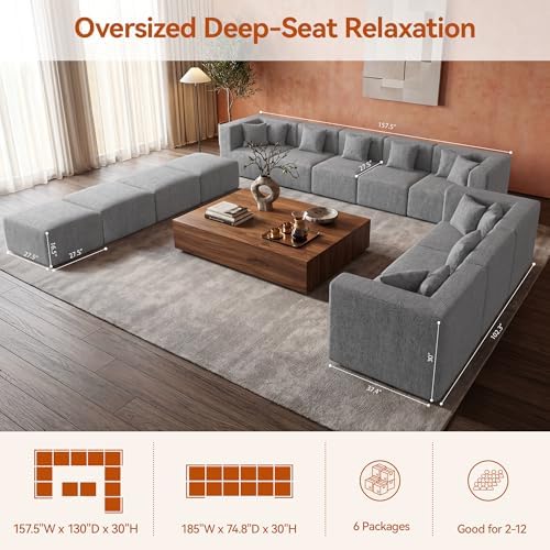 MONVANE Modular Sectional Sofa, Oversized 12 Seat Convertible U Shaped Couch - Image 3